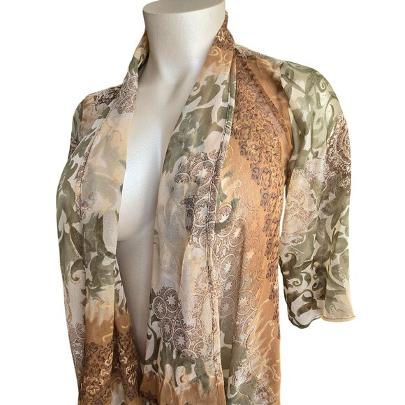 Paisley Kimono Shawl Cardigan Wrap Brown and Green and Gold OS  JJ4028 - Picture 3 of 9